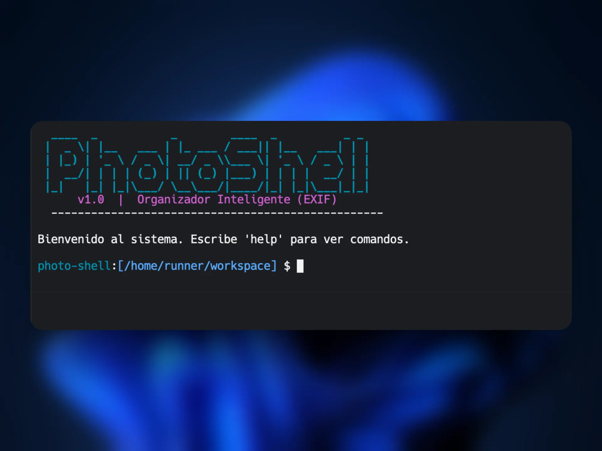Captura de pantalla del proyecto PhotoShell